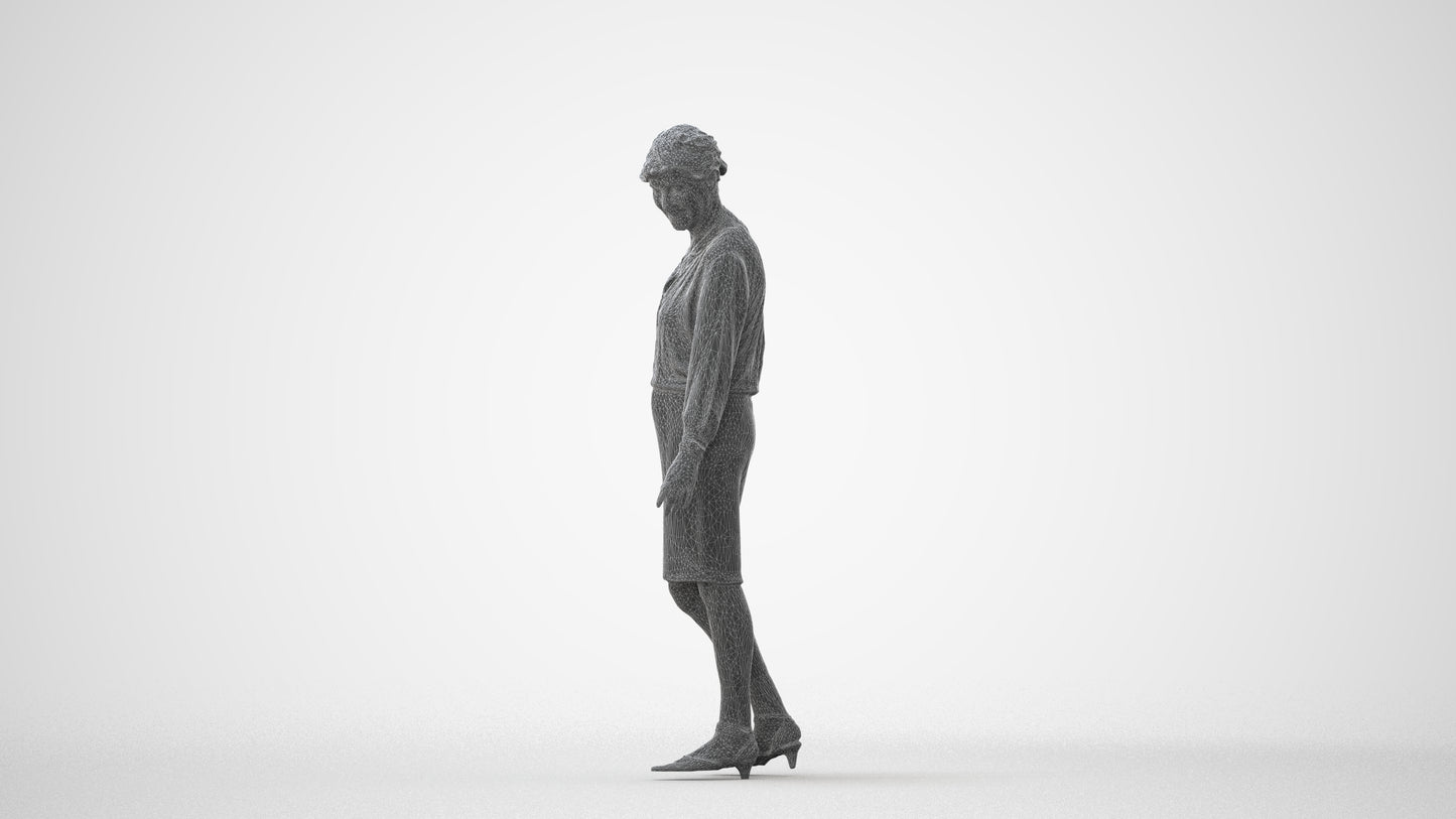 3D human model senior woman business standing, photogrammetry scanned person for archviz, square thumbnail