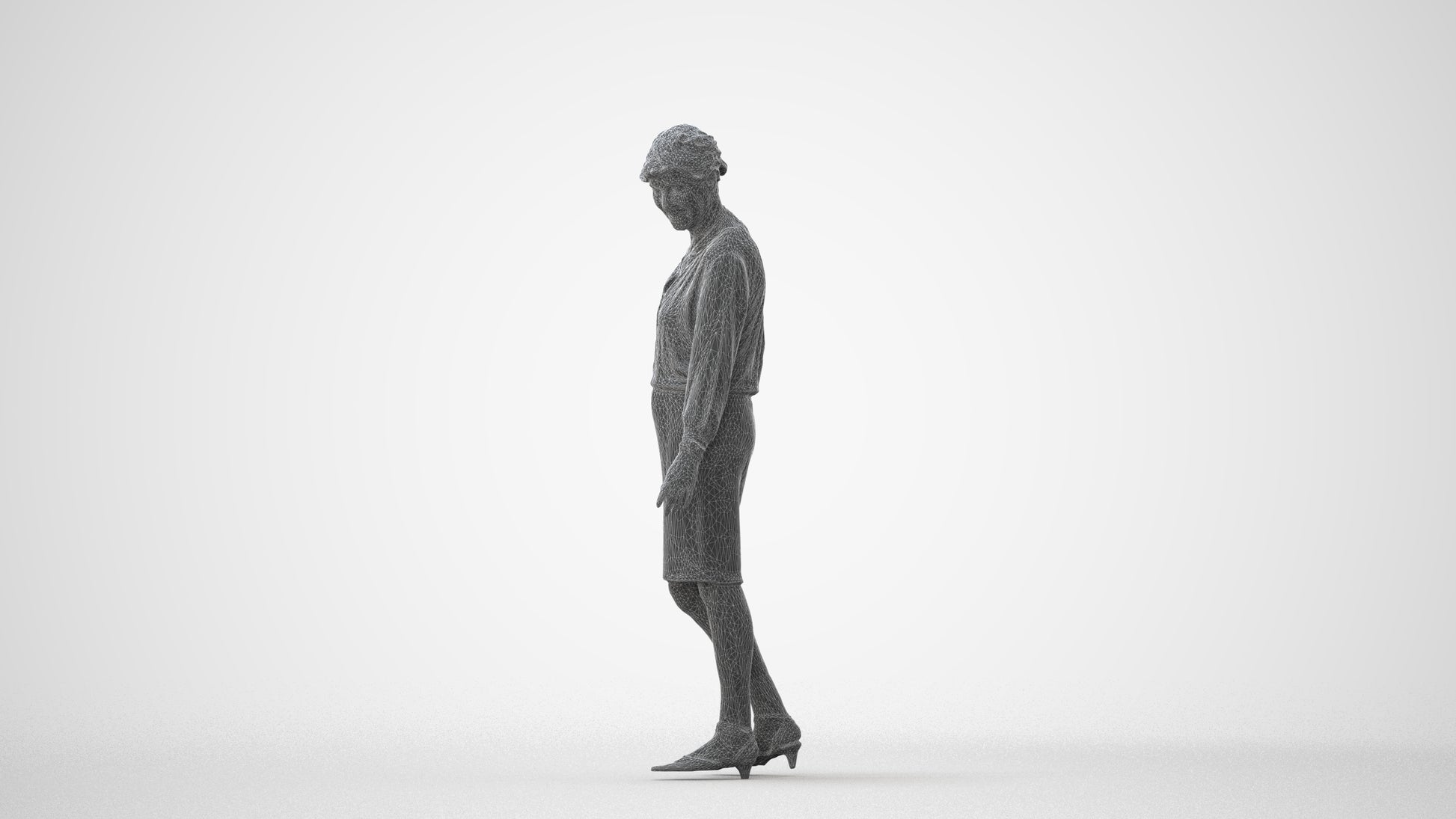 3D human model senior woman business standing, photogrammetry scanned person for archviz, square thumbnail