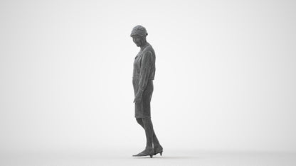 3D human model senior woman business standing, photogrammetry scanned person for archviz, square thumbnail