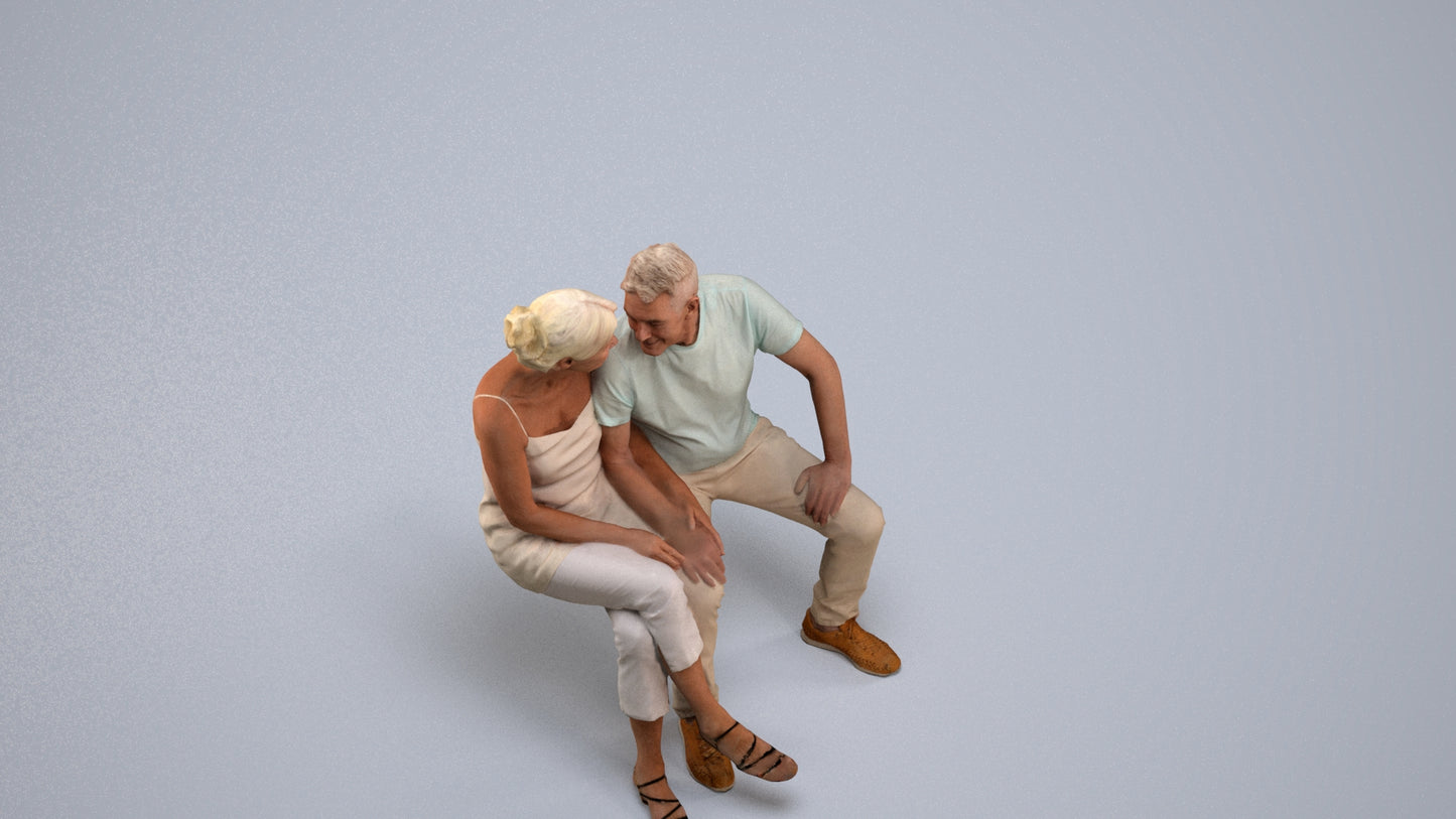 3D people model senior woman casual couple, scanned human for 3ds Max rendering, back view render