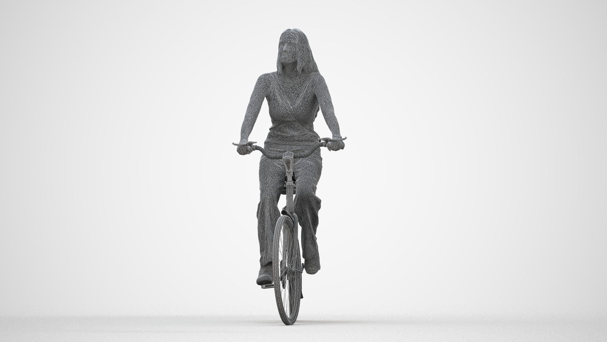 realistic 3D people woman casual cycling, render-ready for V-Ray and Corona, FBX OBJ, wireframe back view