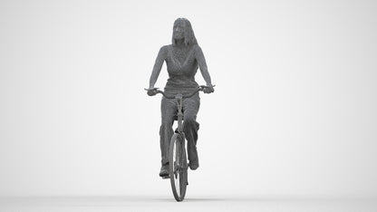 realistic 3D people woman casual cycling, render-ready for V-Ray and Corona, FBX OBJ, wireframe back view