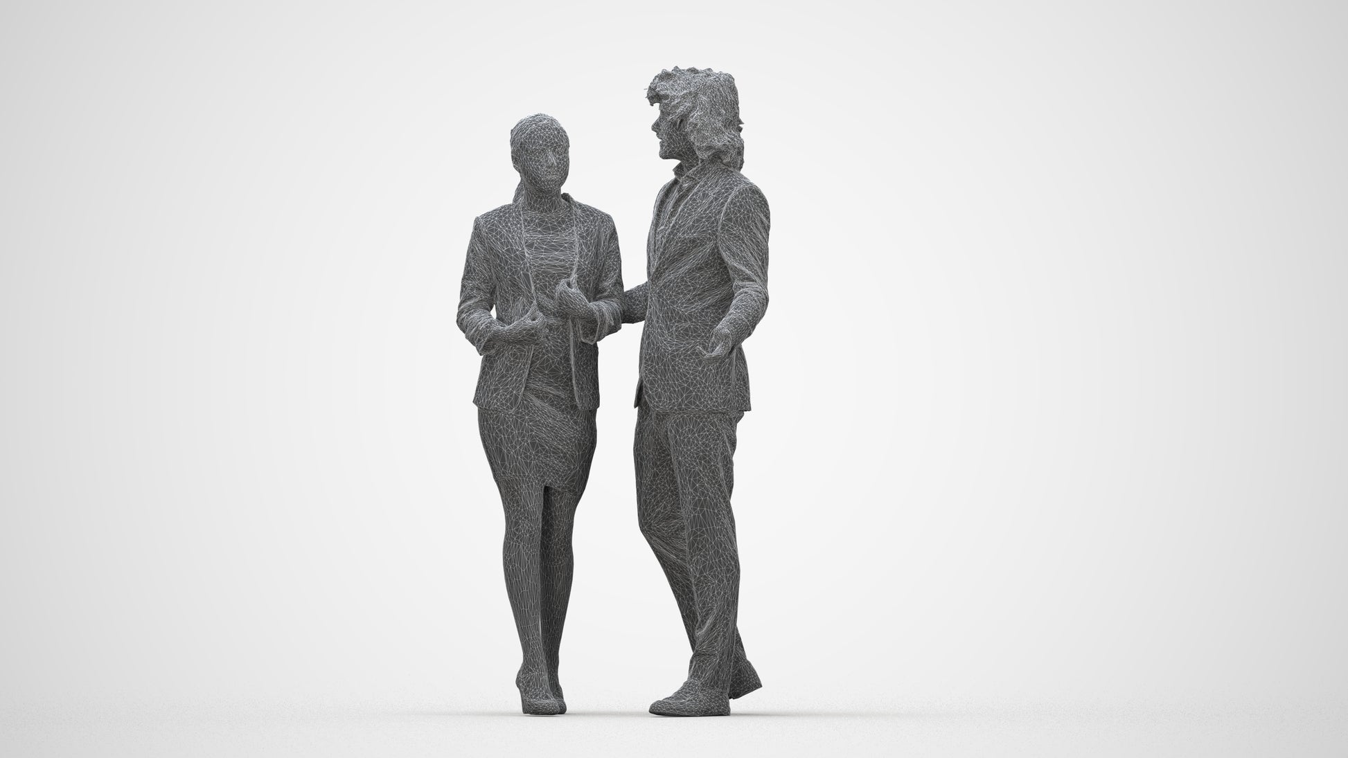 3D human model woman business, photogrammetry scanned person for archviz, wireframe back view