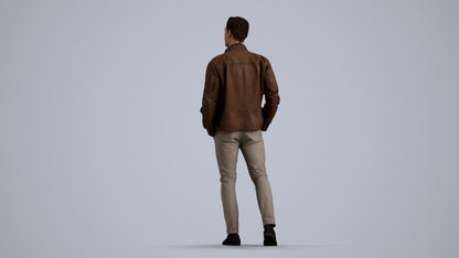 3D human model man casual walking, photogrammetry scanned person for archviz, front view render