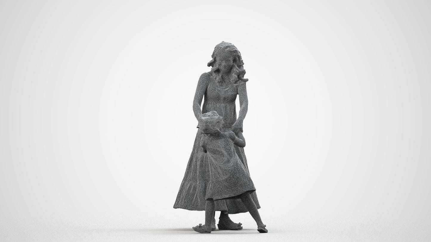 3D scanned girl kids casual, photorealistic archviz people for Enscape and SketchUp, wireframe side view