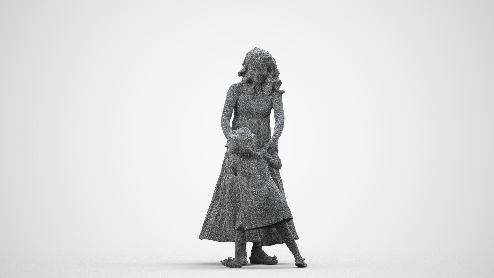 3D scanned girl kids casual, photorealistic archviz people for Enscape and SketchUp, wireframe side view