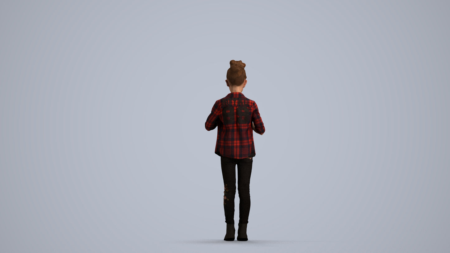 photogrammetry 3D girl casual kids, realistic human model archviz FBX, front view render
