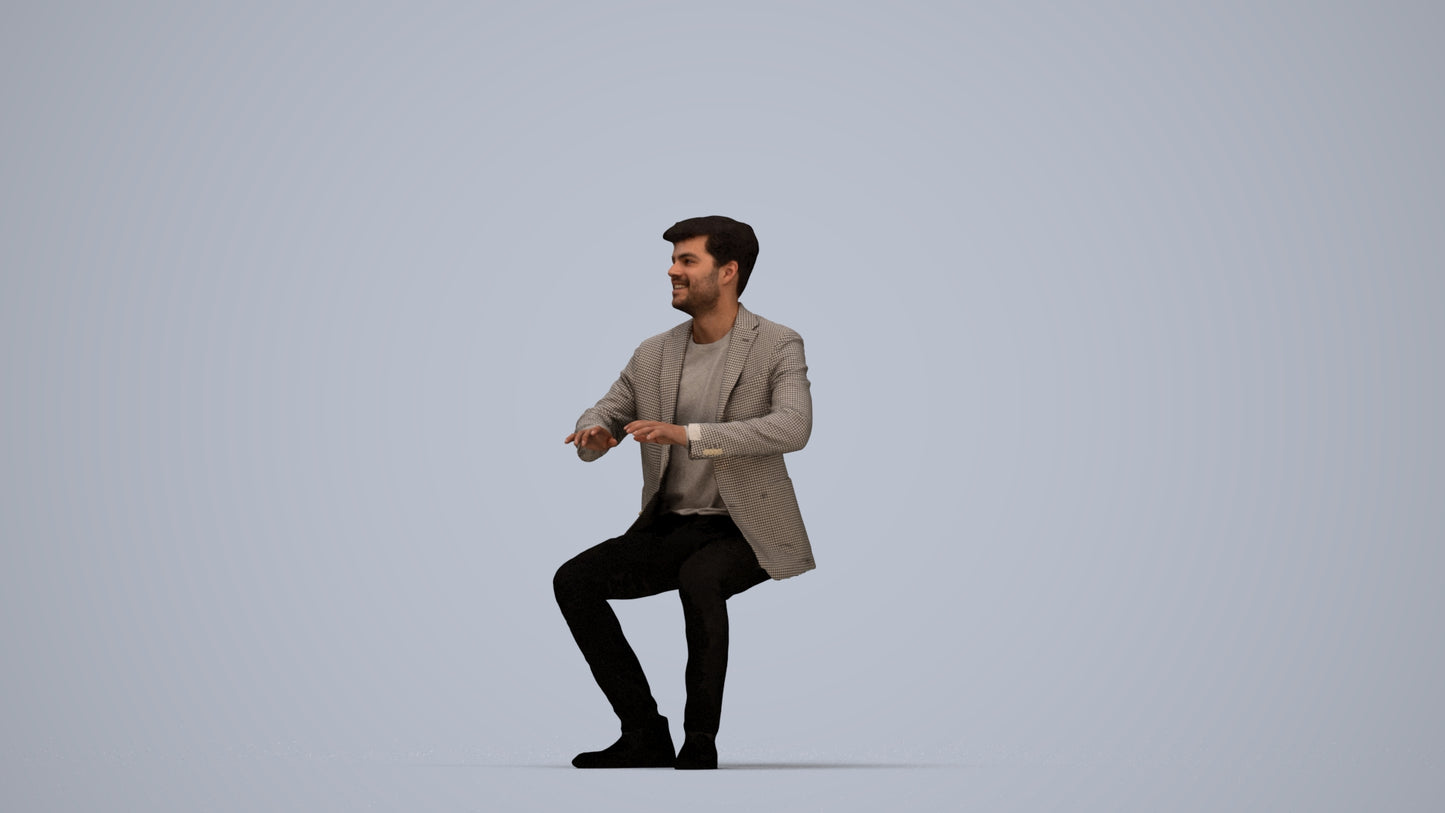 realistic 3D people man business sitting, render-ready for V-Ray and Corona, FBX OBJ, top-down view render