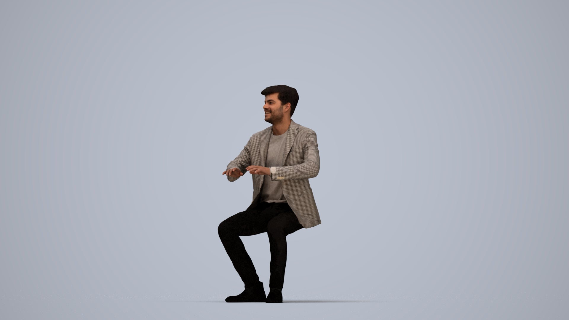 realistic 3D people man business sitting, render-ready for V-Ray and Corona, FBX OBJ, top-down view render