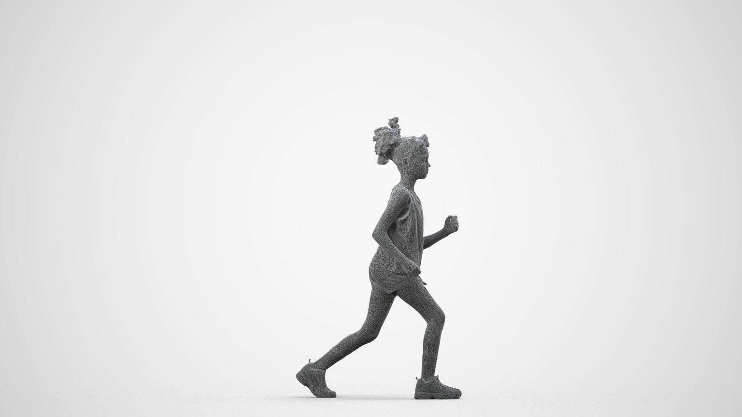 photogrammetry 3D girl sport kids, realistic human model archviz FBX, wireframe side view