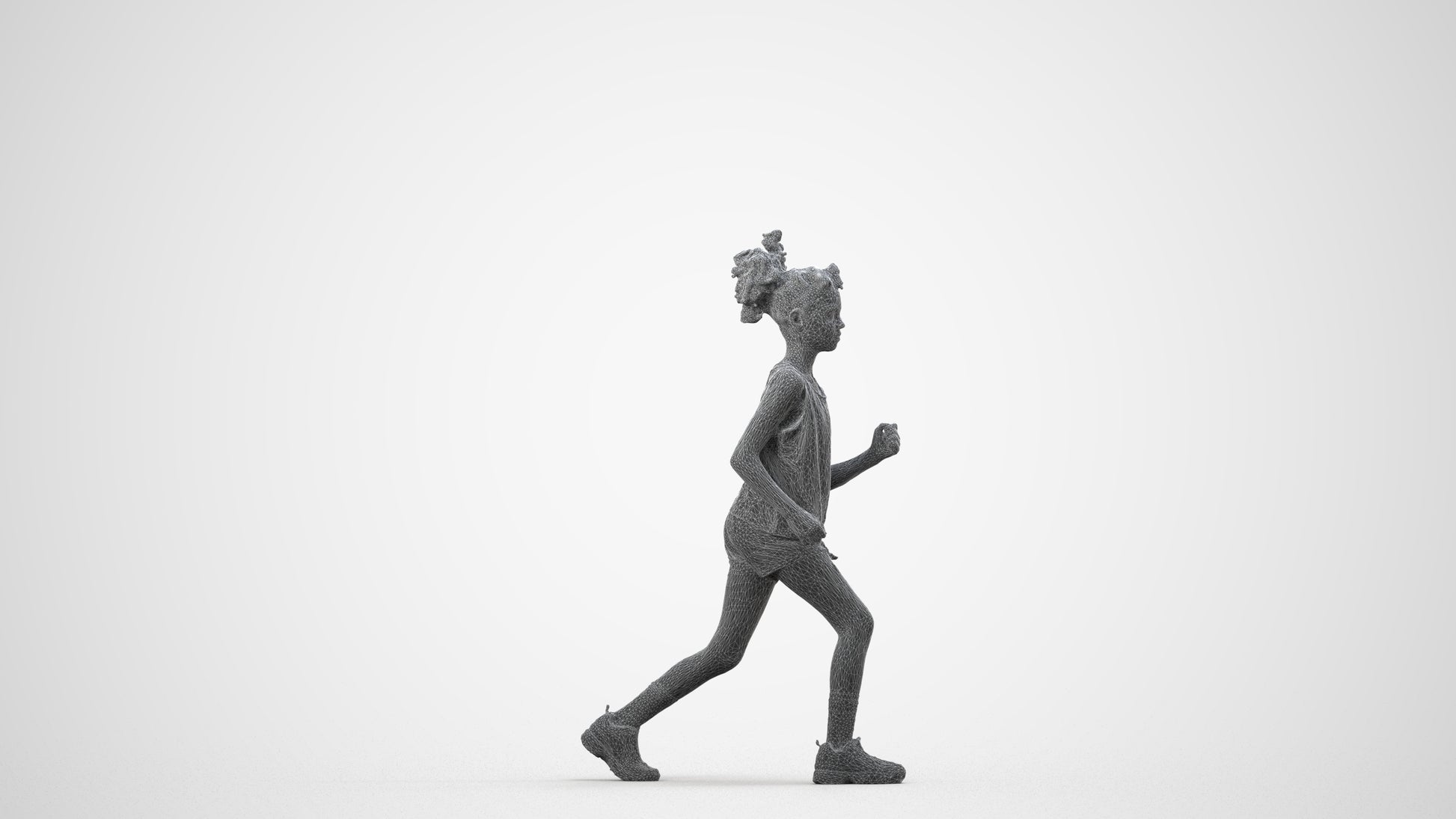 photogrammetry 3D girl sport kids, realistic human model archviz FBX, wireframe side view