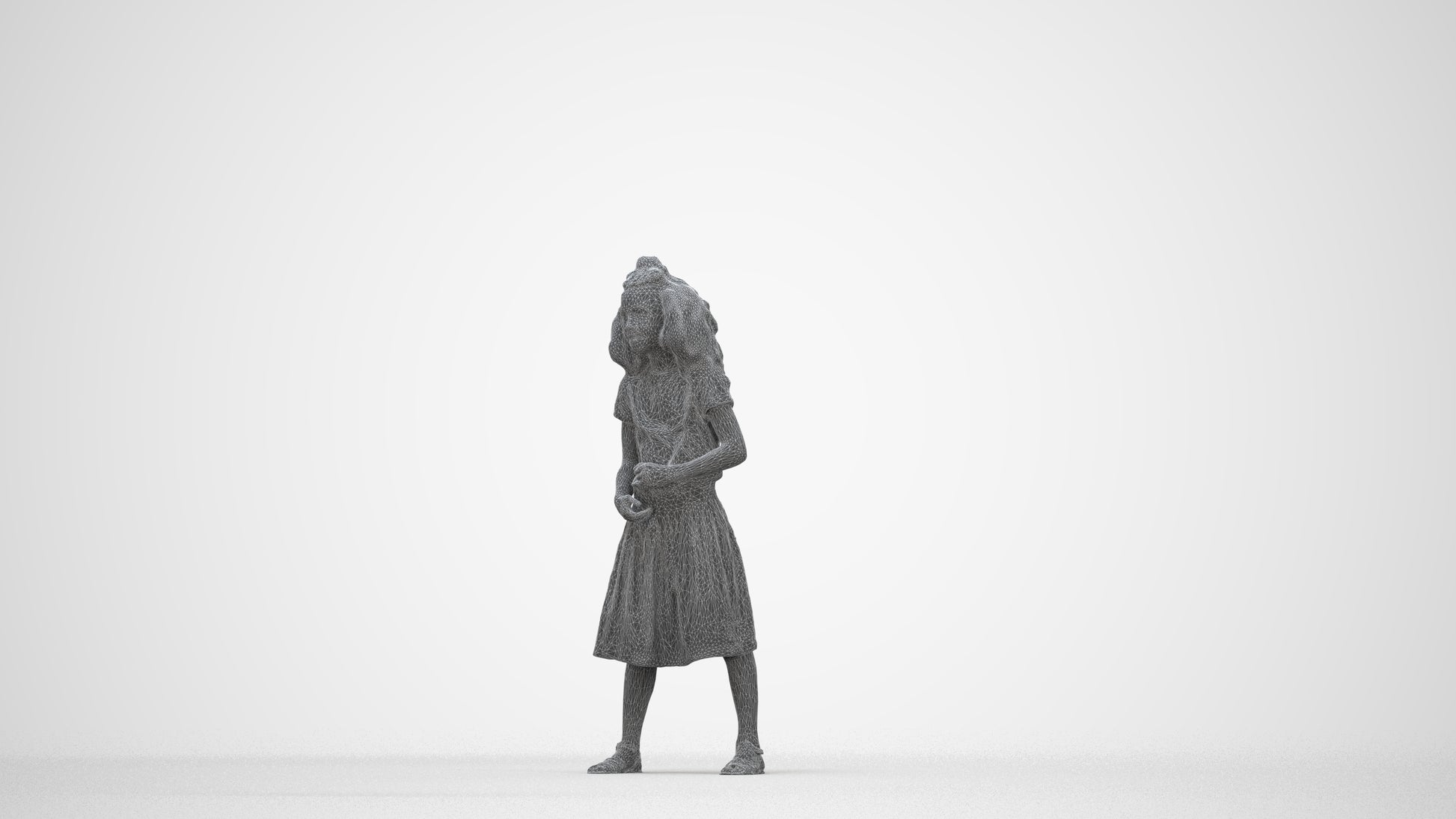 realistic 3D girl casual kids, scanned archviz people for Blender and 3ds Max, wireframe back view
