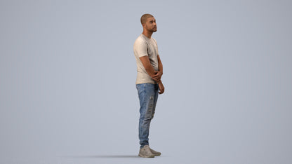 3D human model man casual standing, photogrammetry scanned person for archviz, side view render