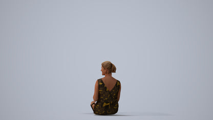 scanned 3D woman casual sitting, photogrammetry people for Enscape and V-Ray, three-quarter view render