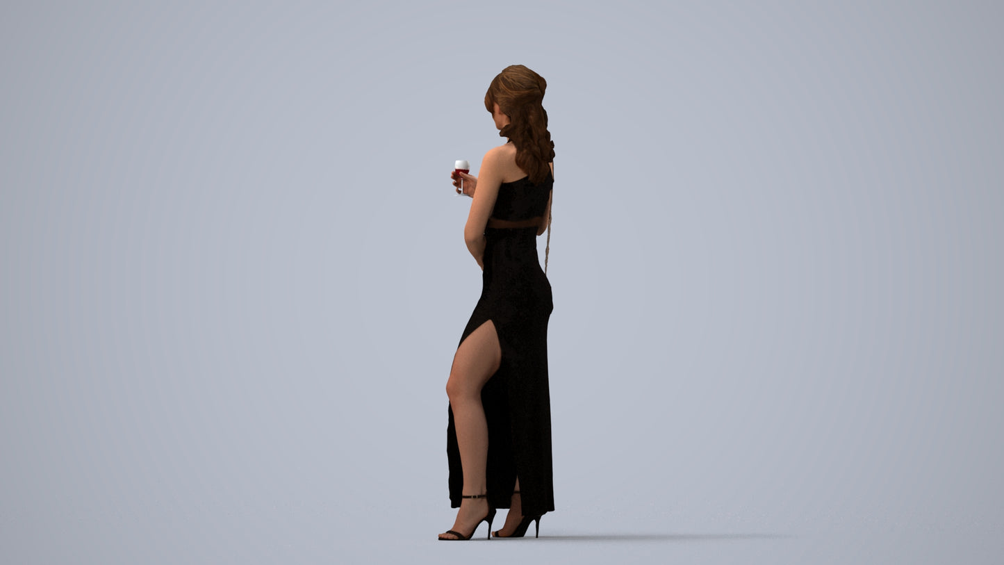 realistic 3D woman formal formalaffairs, scanned archviz people for Blender and 3ds Max, three-quarter view render