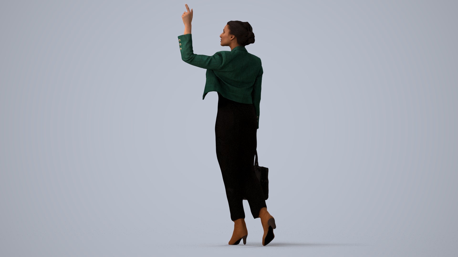 photogrammetry 3D woman business walking, realistic human model archviz FBX, three-quarter view render