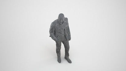 3D scanned senior man business, photorealistic archviz people for Enscape and SketchUp, wireframe three-quarter view