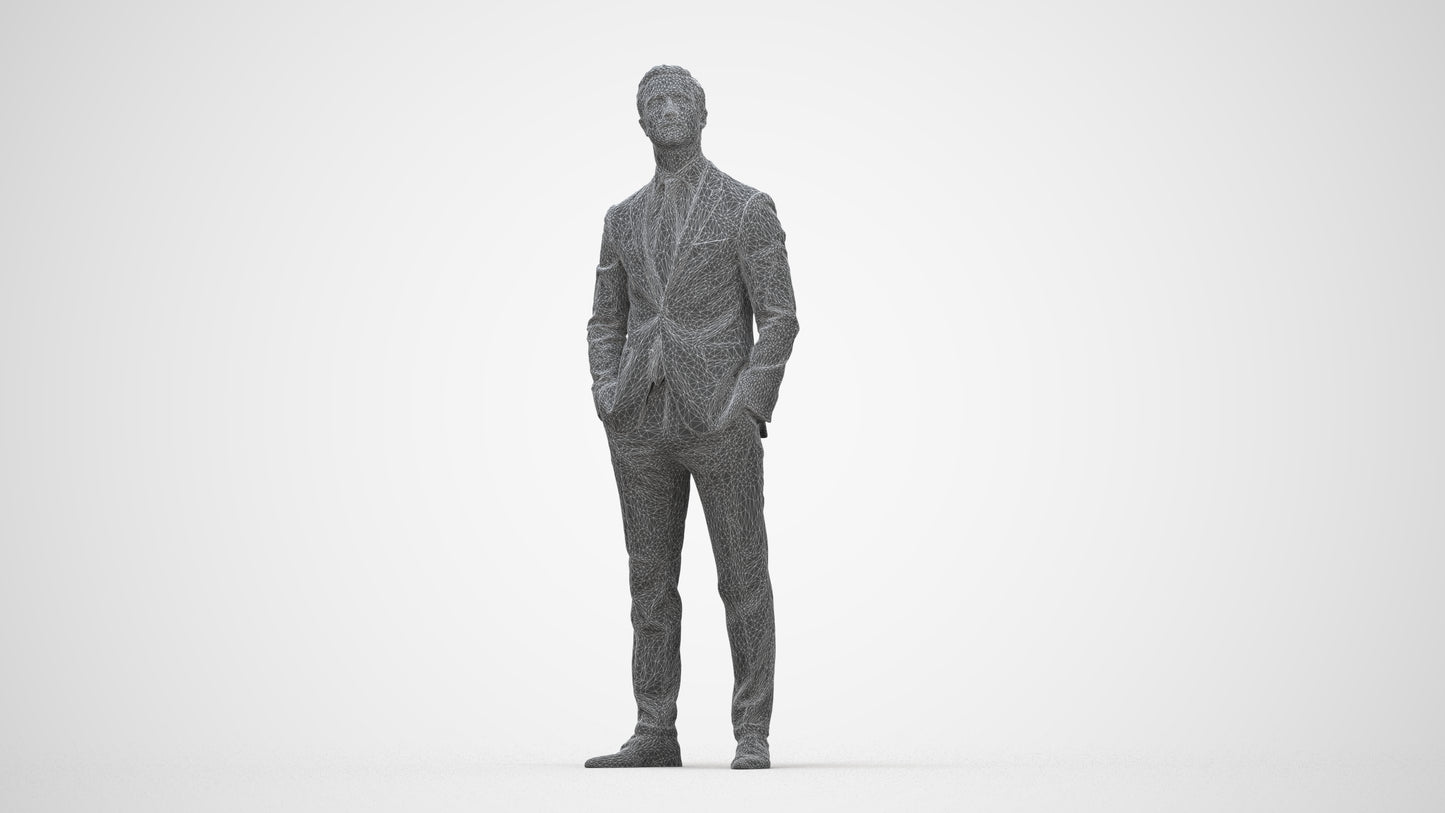 realistic 3D people man business, render-ready for V-Ray and Corona, FBX OBJ, wireframe back view