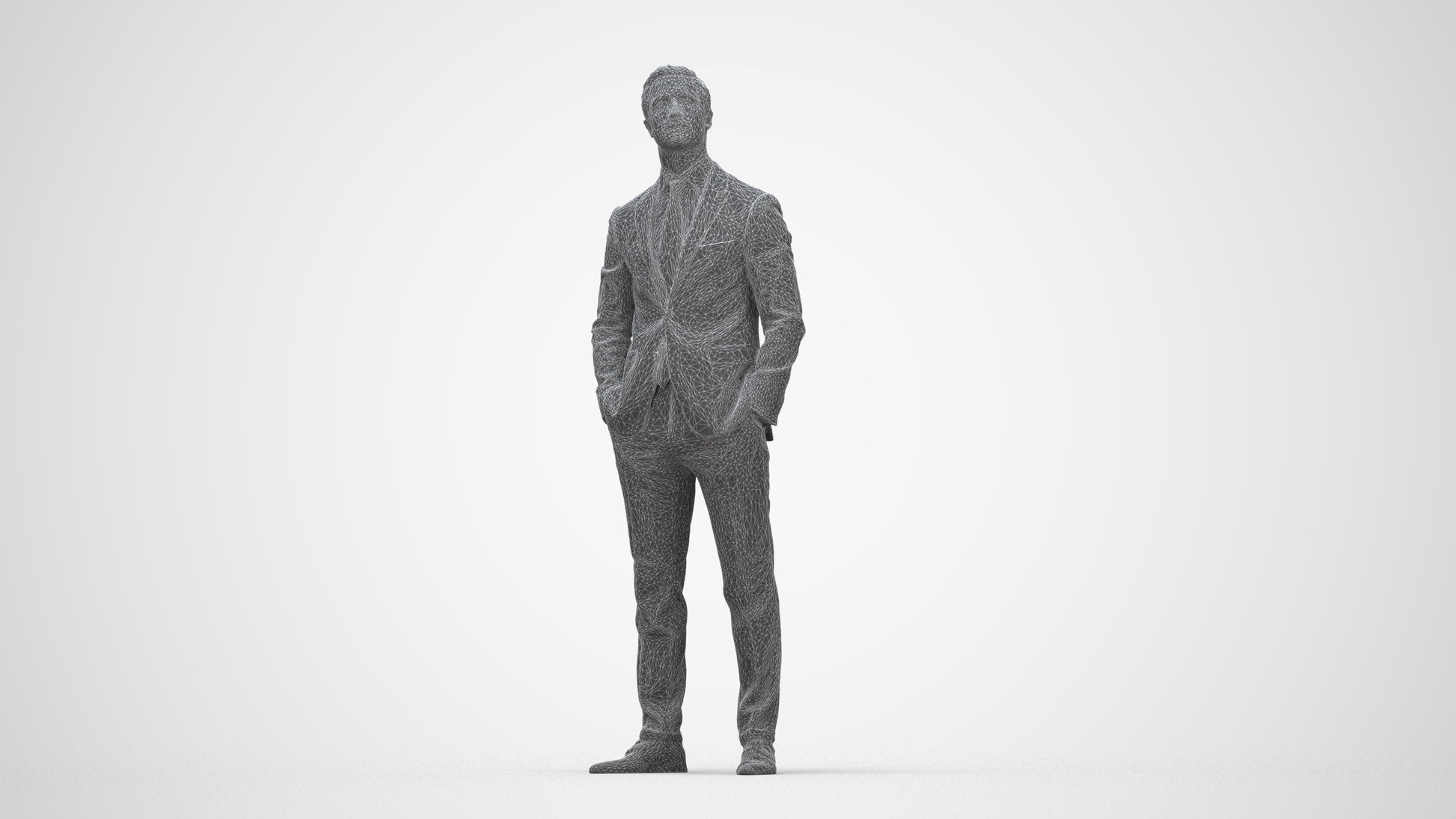 realistic 3D people man business, render-ready for V-Ray and Corona, FBX OBJ, wireframe back view