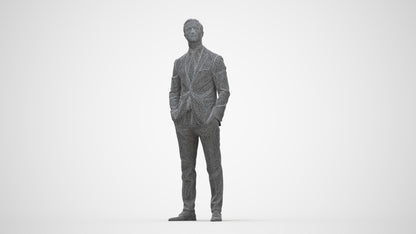 realistic 3D people man business, render-ready for V-Ray and Corona, FBX OBJ, wireframe back view