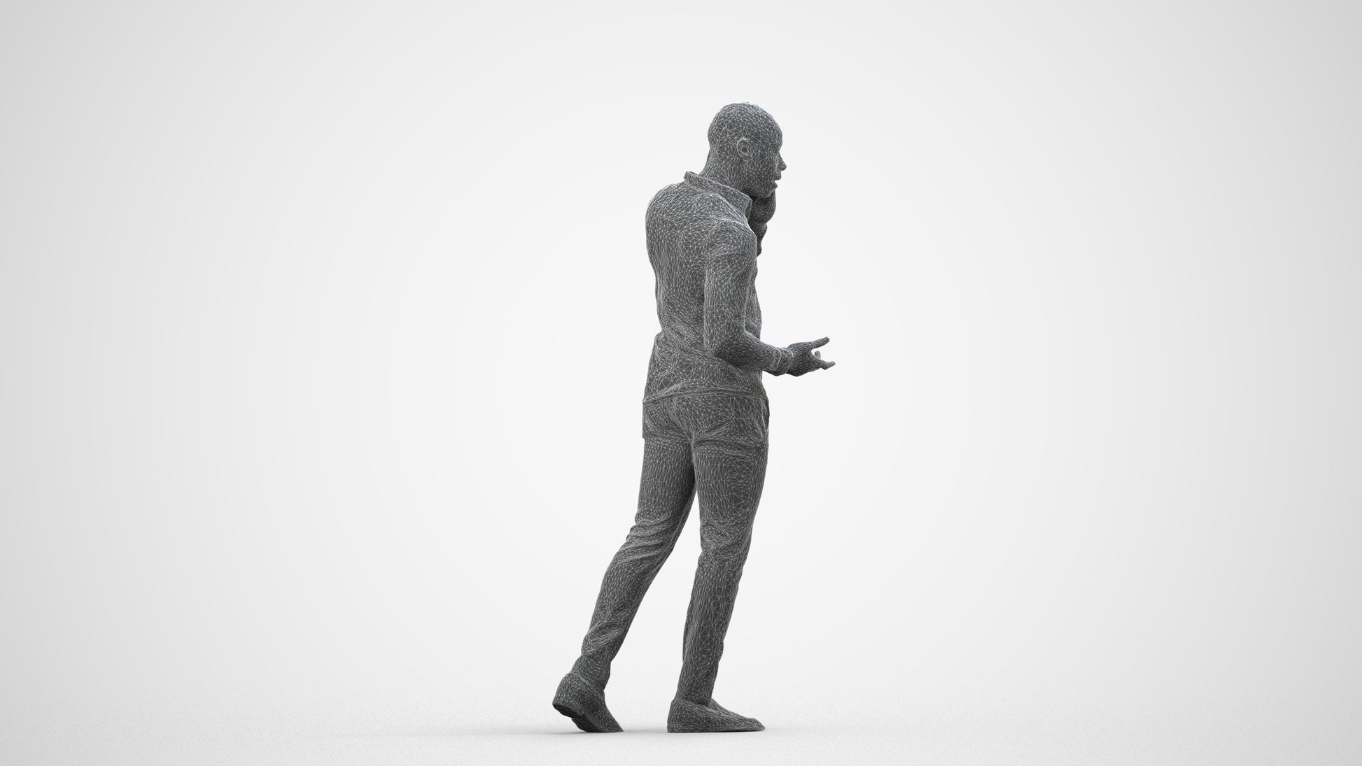 realistic 3D people man business walking, render-ready for V-Ray and Corona, FBX OBJ, wireframe side view