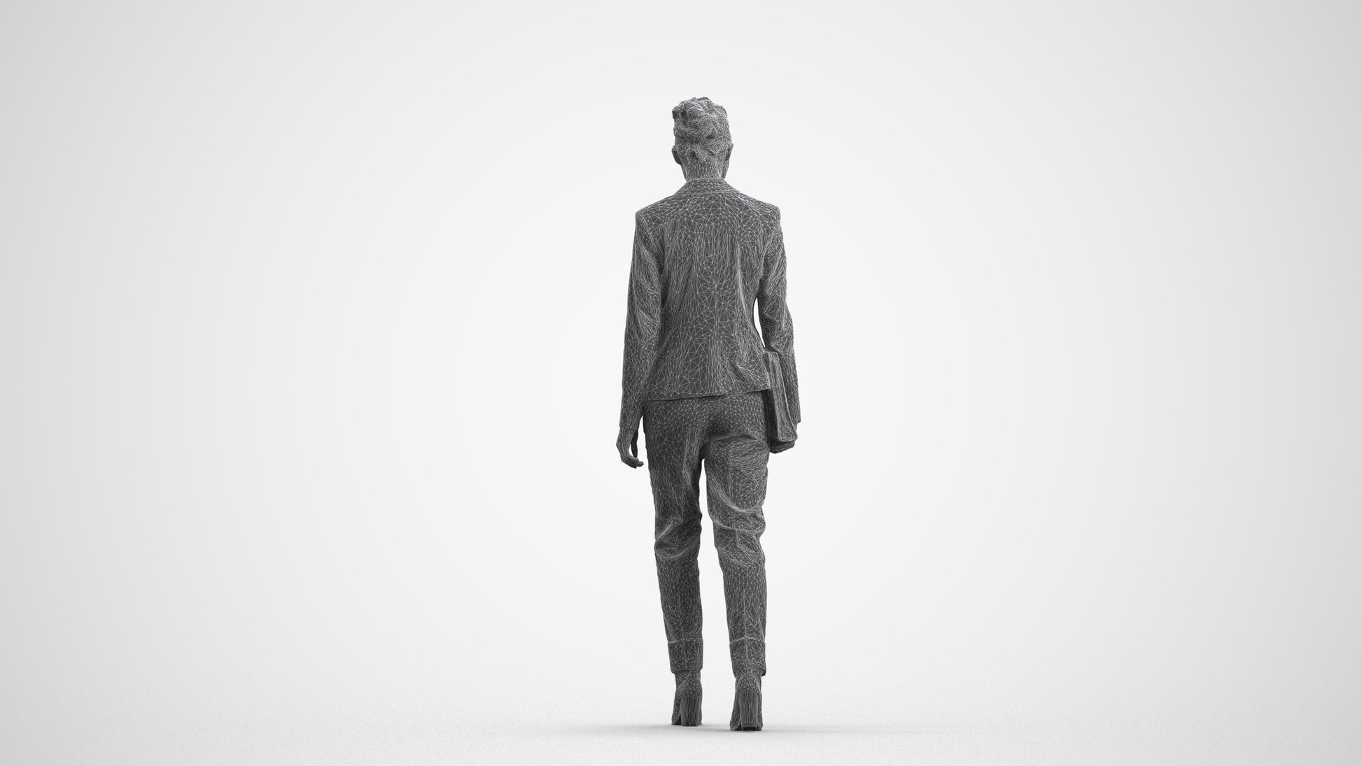 realistic 3D woman business walking, scanned archviz people for Blender and 3ds Max, wireframe front view
