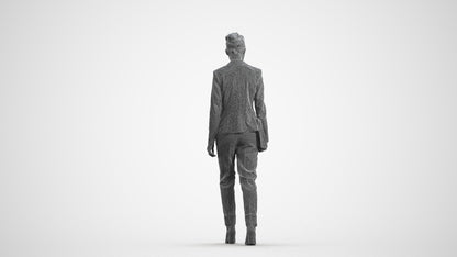 realistic 3D woman business walking, scanned archviz people for Blender and 3ds Max, wireframe front view