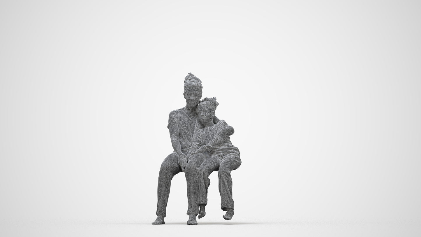 realistic 3D girl kids, scanned archviz people for Blender and 3ds Max, wireframe back view