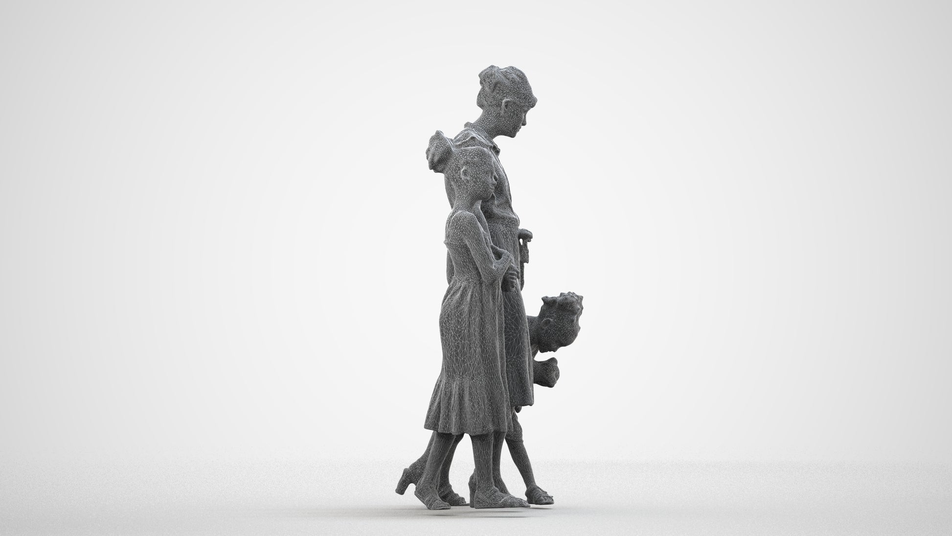 3D human model girl casual kids, photogrammetry scanned person for archviz, wireframe side view