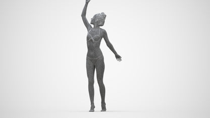3D people model woman sport pool, scanned human for 3ds Max rendering, wireframe back view