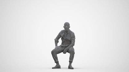 photogrammetry 3D man business sitting, realistic human model archviz FBX, three-quarter front view render