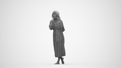 scanned 3D woman casual sport, photogrammetry people for Enscape and V-Ray, wireframe back view