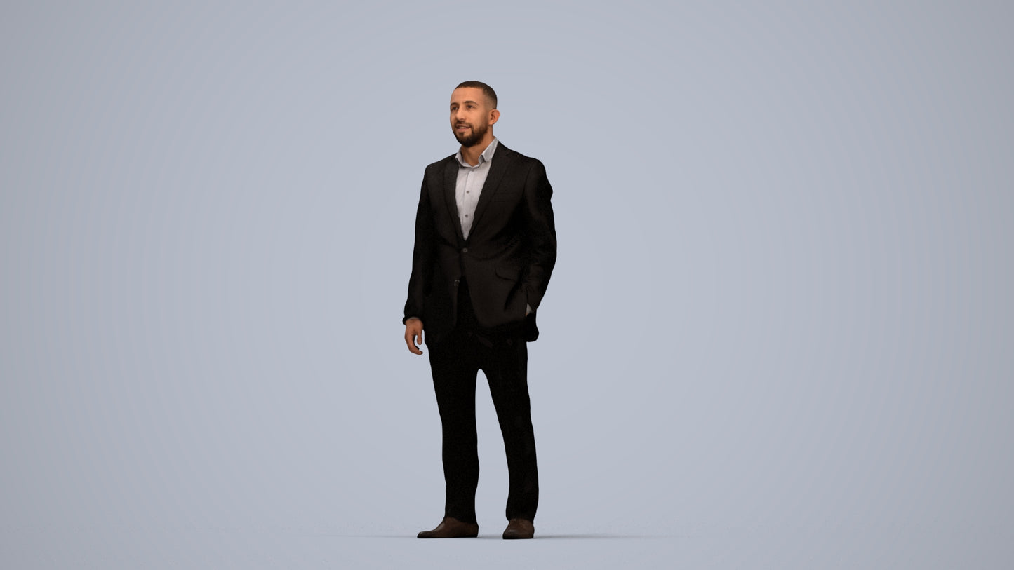 realistic 3D man business, scanned archviz people for Blender and 3ds Max, top-down view render