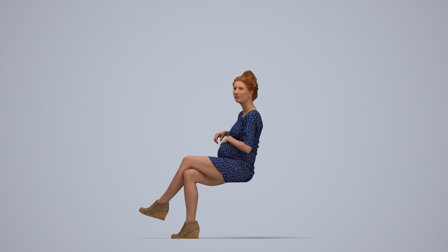 3D scanned woman sitting casual, photorealistic archviz people for Enscape and SketchUp, top-down view render