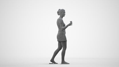 realistic 3D woman casual walking, scanned archviz people for Blender and 3ds Max, wireframe side view