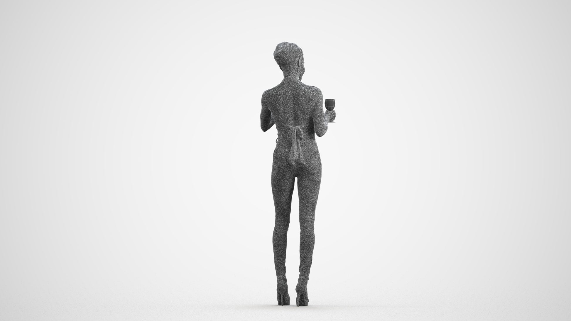 realistic 3D woman casual standing, scanned archviz people for Blender and 3ds Max, wireframe front view