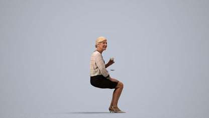 realistic 3D human senior woman casual sitting, archviz people FBX OBJ for Blender, side view render