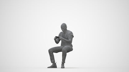 realistic 3D people man casual sitting, render-ready for V-Ray and Corona, FBX OBJ, wireframe back view