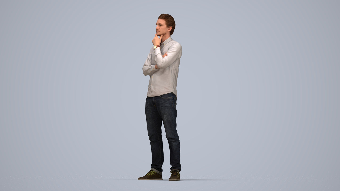 3D scanned man standing casual, photorealistic archviz people for Enscape and SketchUp, top-down view render