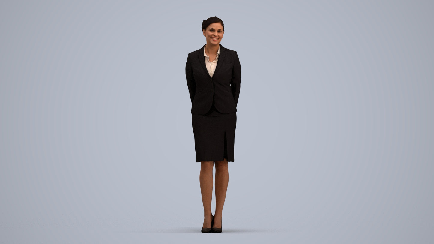 realistic 3D woman hospitality, scanned archviz people for Blender and 3ds Max, standing pose render