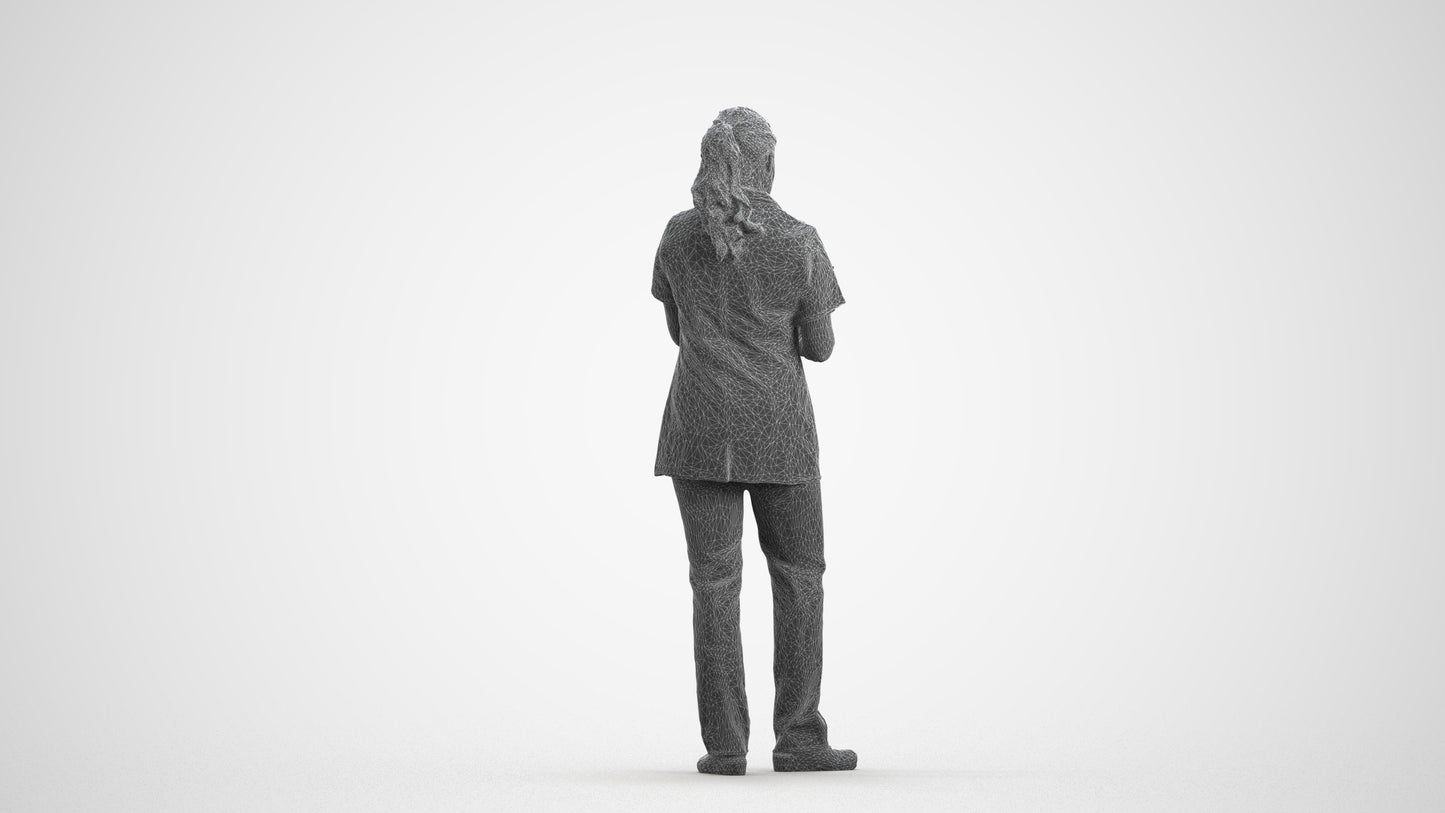 realistic 3D people woman medical, render-ready for V-Ray and Corona, FBX OBJ, wireframe front view
