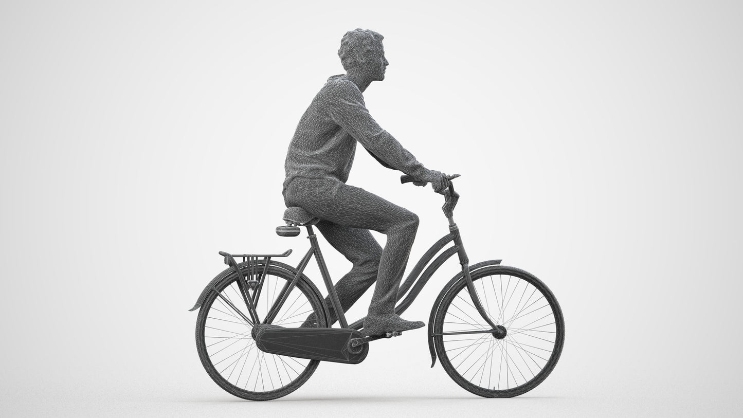 3D people model man casual cycling, scanned human for 3ds Max rendering, wireframe side view