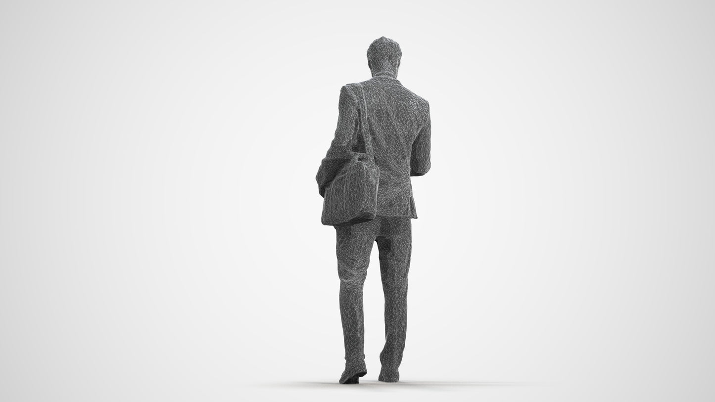 3D scanned man business formal, photorealistic archviz people for Enscape and SketchUp, wireframe front view