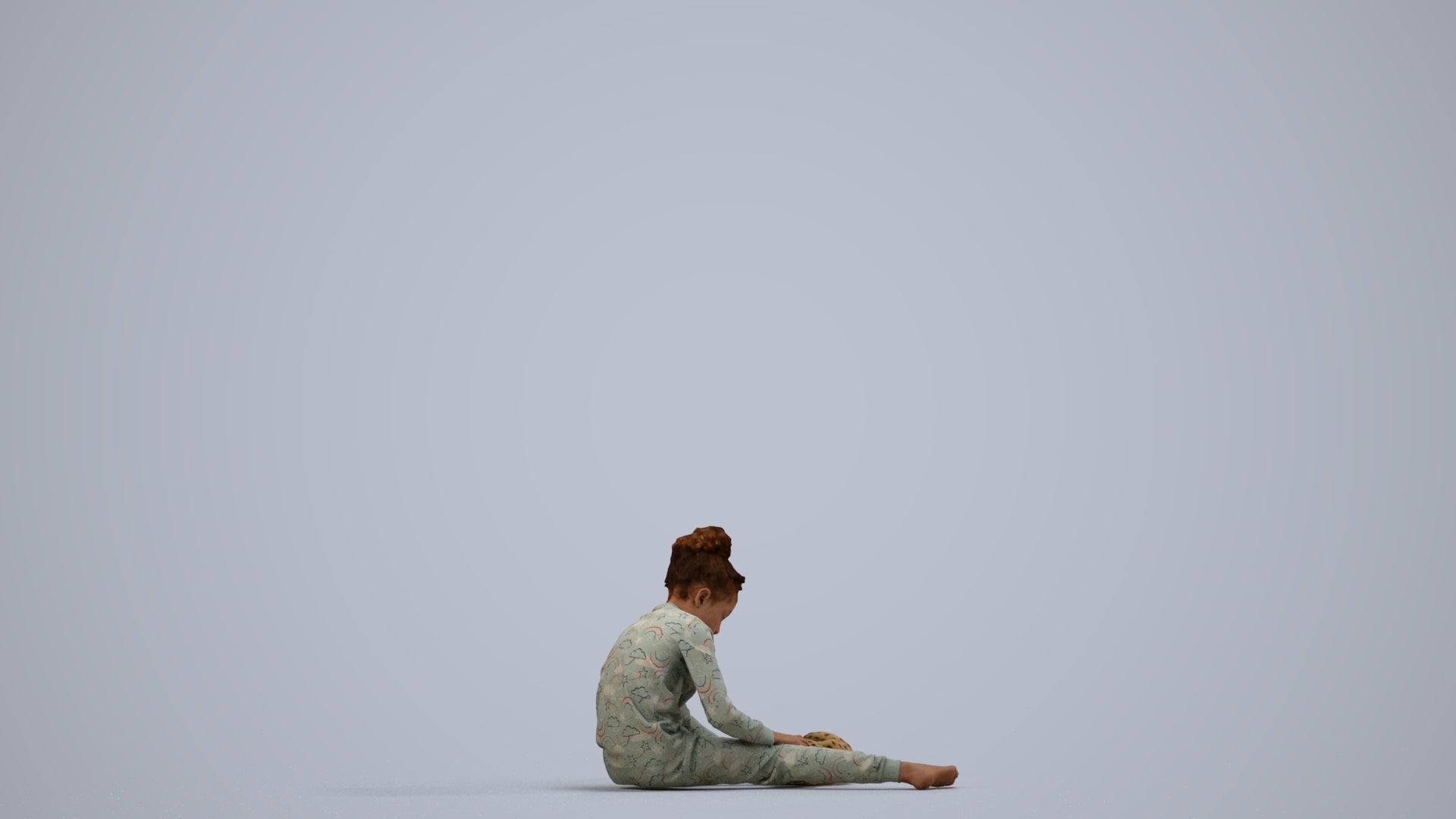 3D human model girl kids, photogrammetry scanned person for archviz, side view render