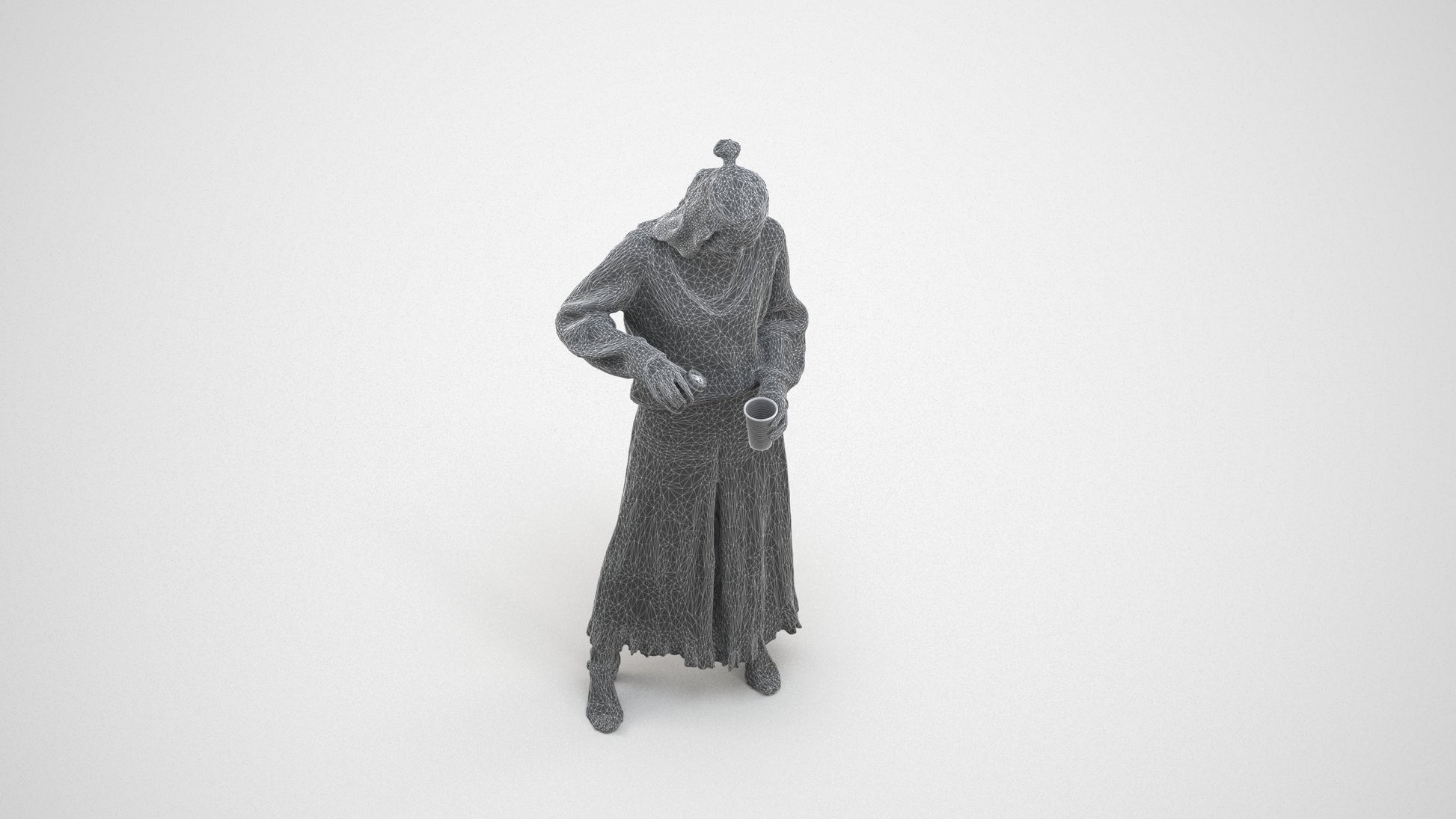 3D people model woman casual standing, scanned human for 3ds Max rendering, wireframe three-quarter view