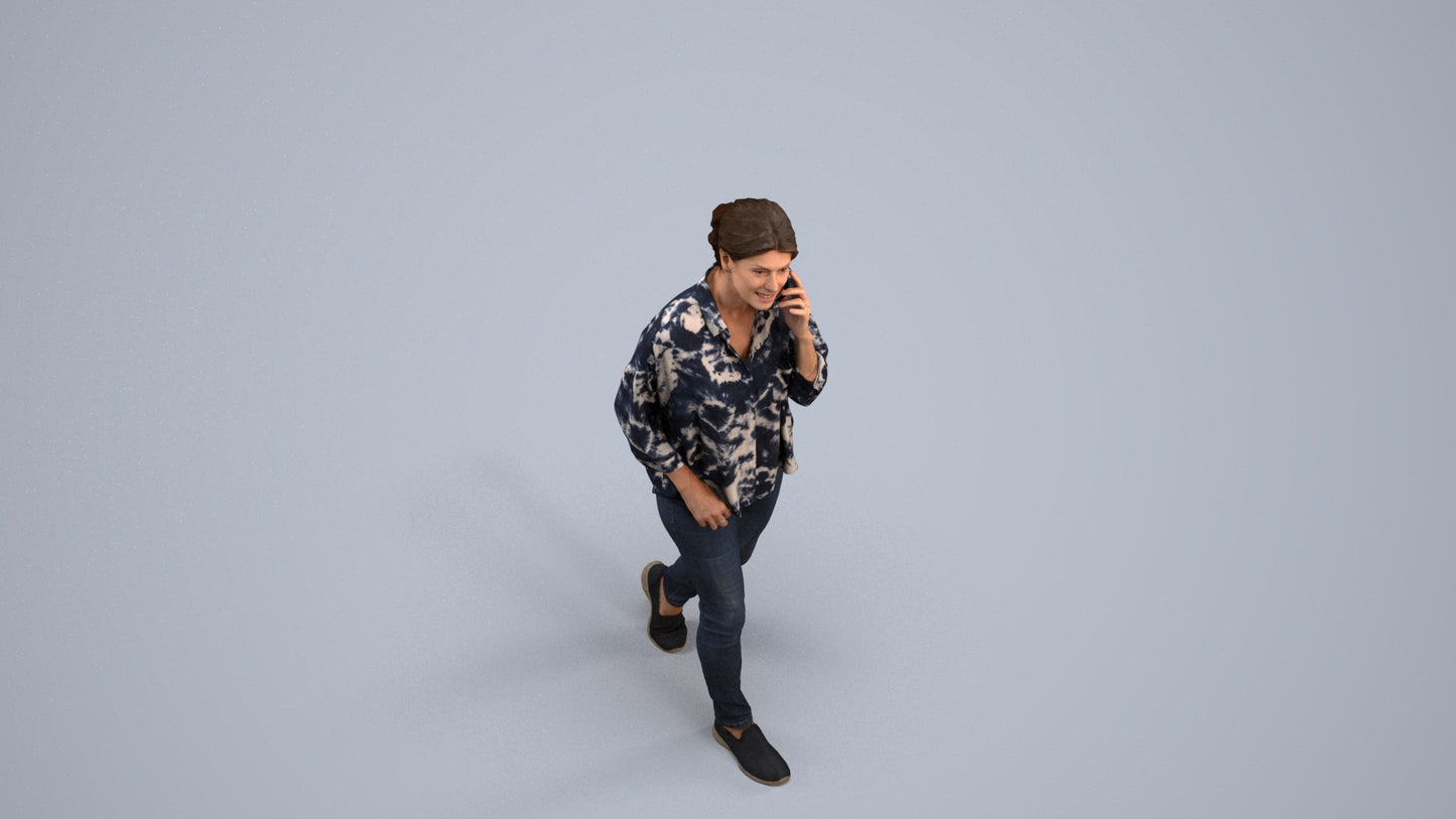 realistic 3D human woman casual walking, archviz people FBX OBJ for Blender, back view render