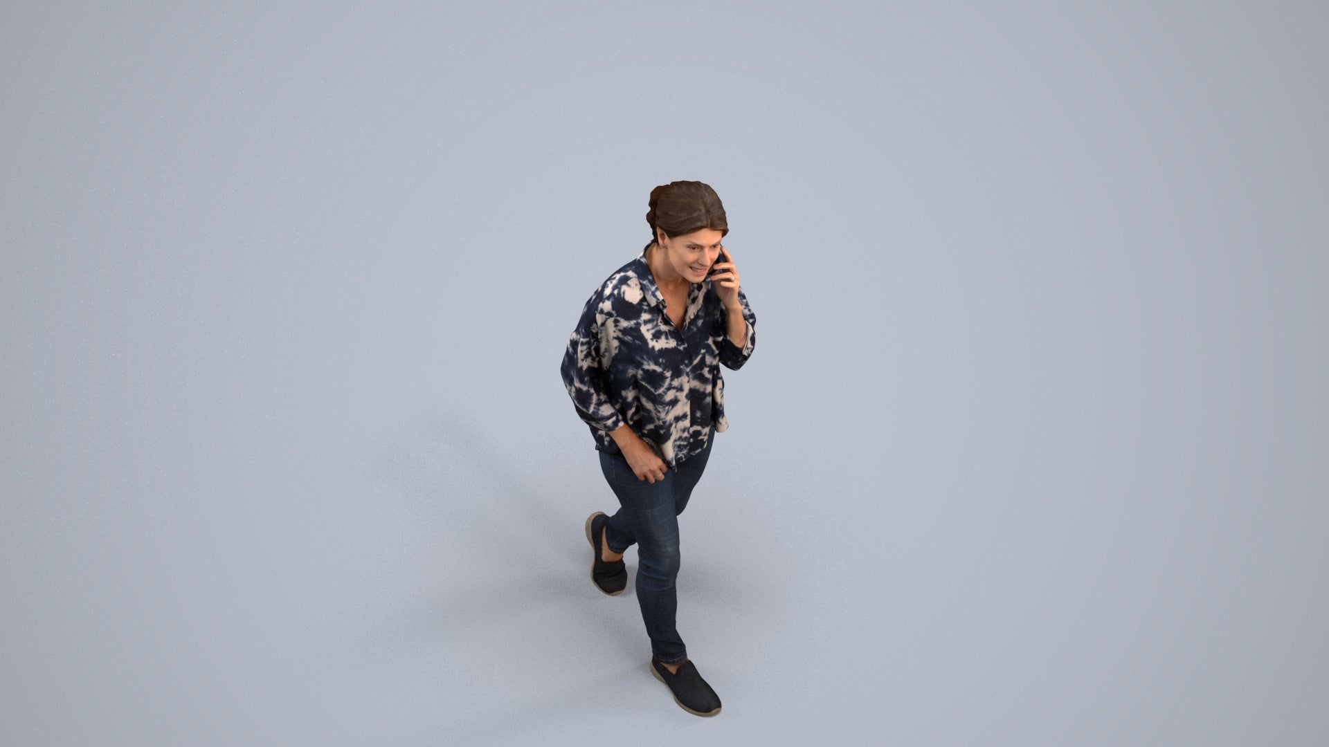realistic 3D human woman casual walking, archviz people FBX OBJ for Blender, back view render