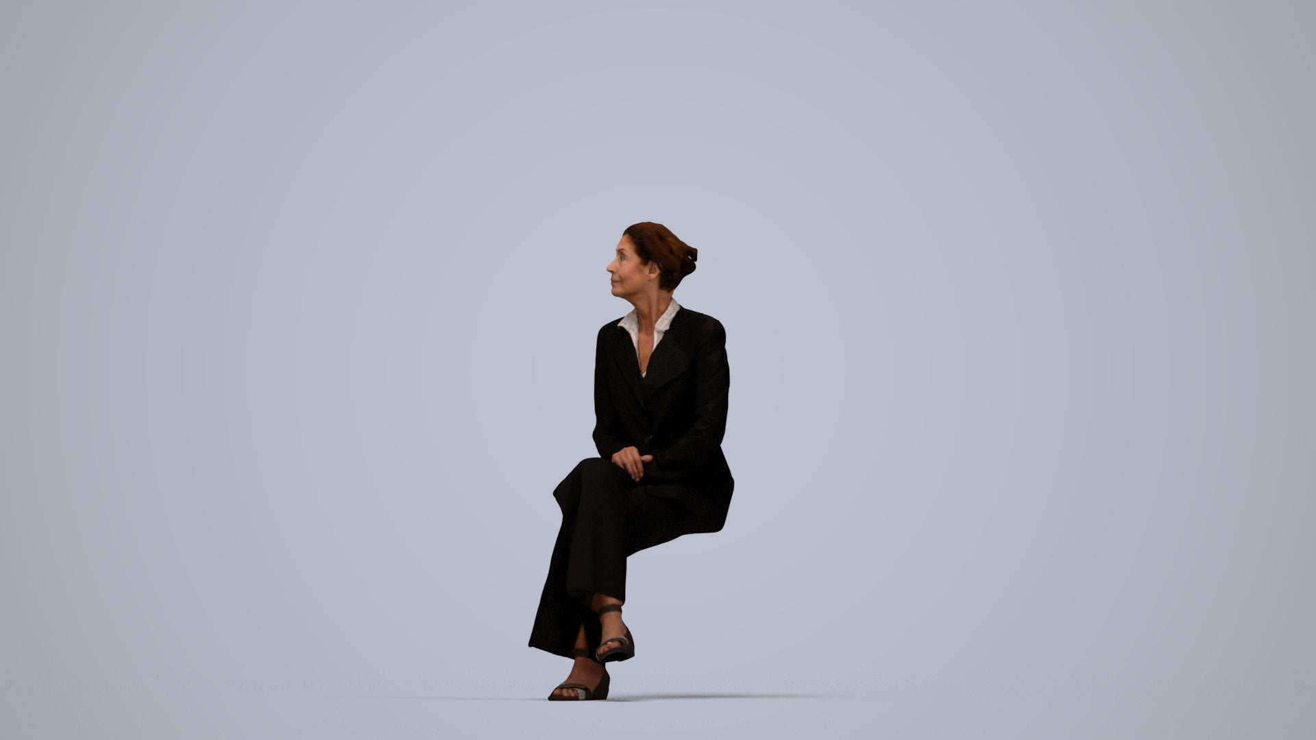 scanned 3D senior woman business, photogrammetry people for Enscape and V-Ray, top-down view render