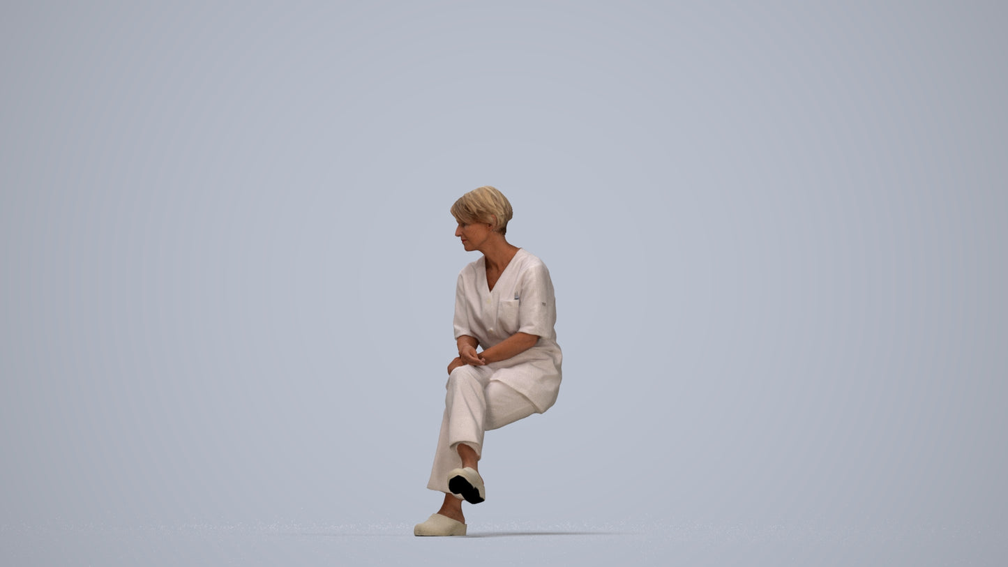 realistic 3D people senior woman medical, render-ready for V-Ray and Corona, FBX OBJ, top-down view render