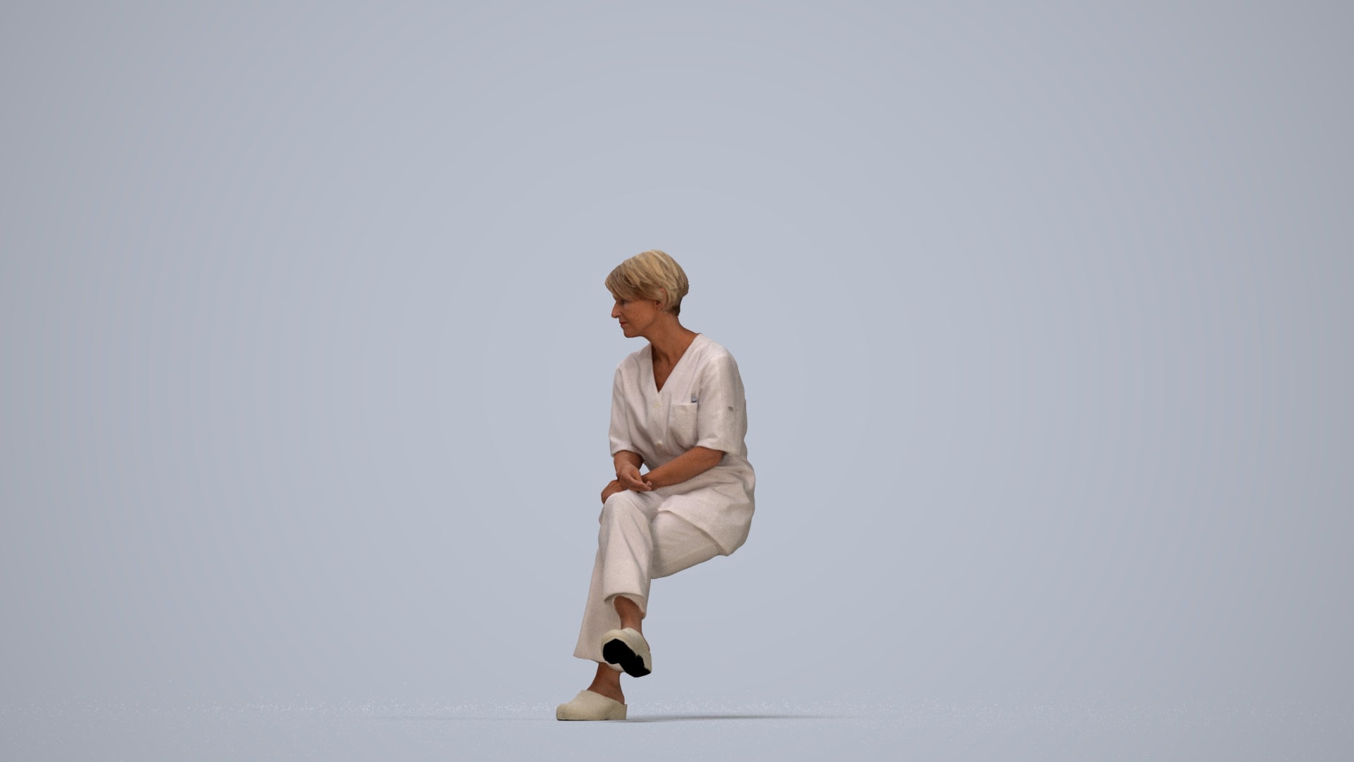 realistic 3D people senior woman medical, render-ready for V-Ray and Corona, FBX OBJ, top-down view render